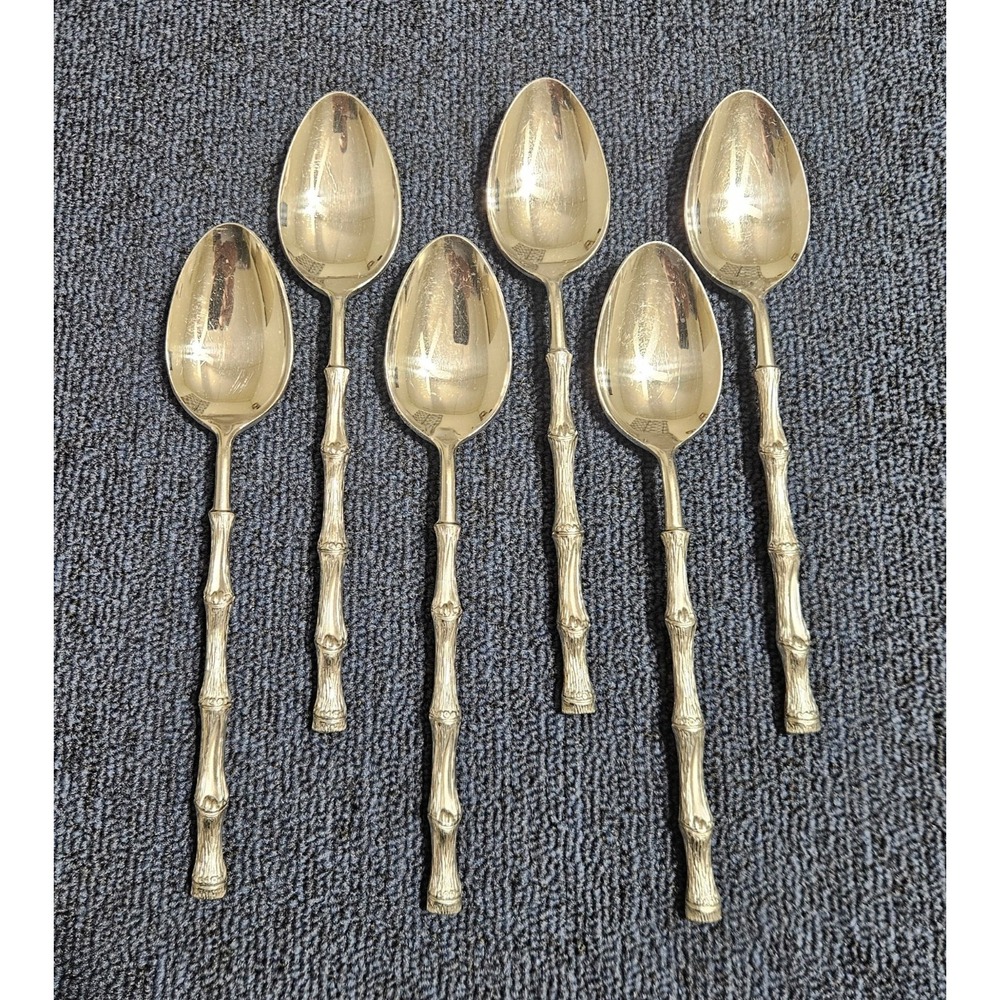 Oxford Hall JADE Soup Spoon Textured Bamboo Cane Stainless Flatware Set Of 6